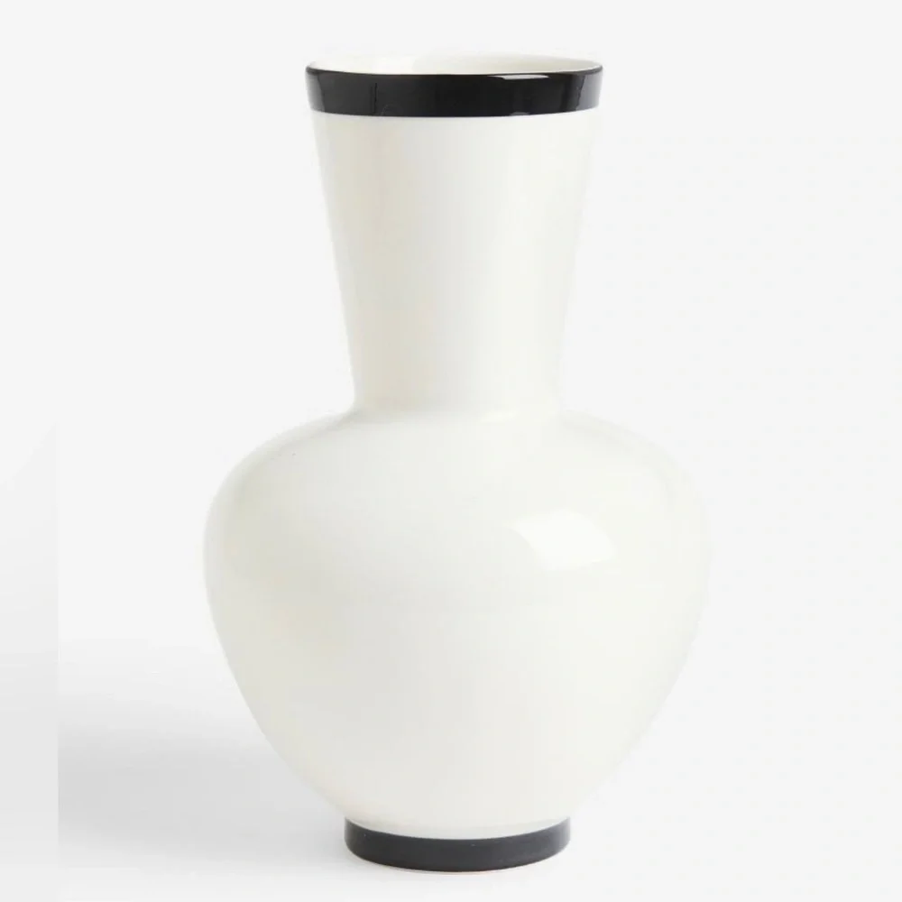 New West Elm Large Black & White Porcelain Ceramic Planter Flower Vase Decor 12
